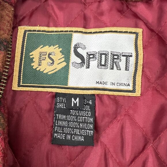 Fleet Street Sport Wool Blend Hooded Red Plaid Vest Coat Jacket Zipper Medium - Picture 6 of 6